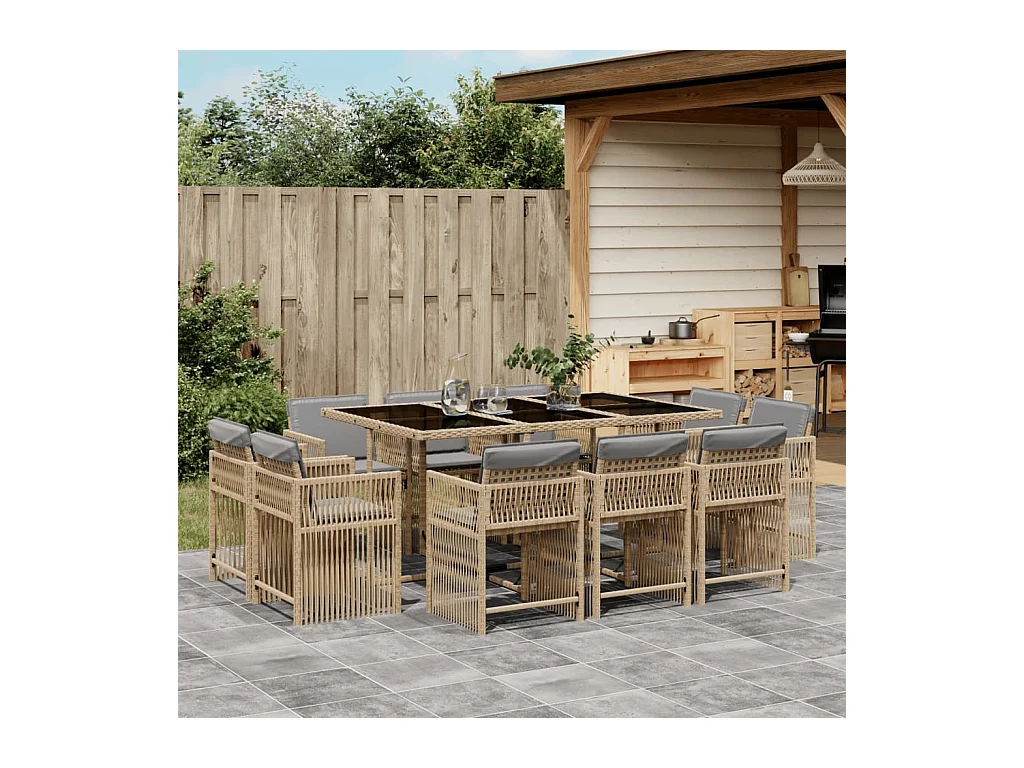 11-delige Tuinset met kussens poly rattan gemengd beige