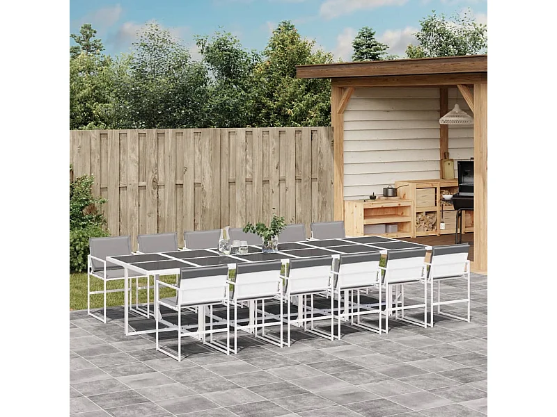 13 peças conj. de jantar para jardim com almofadões textilene branco