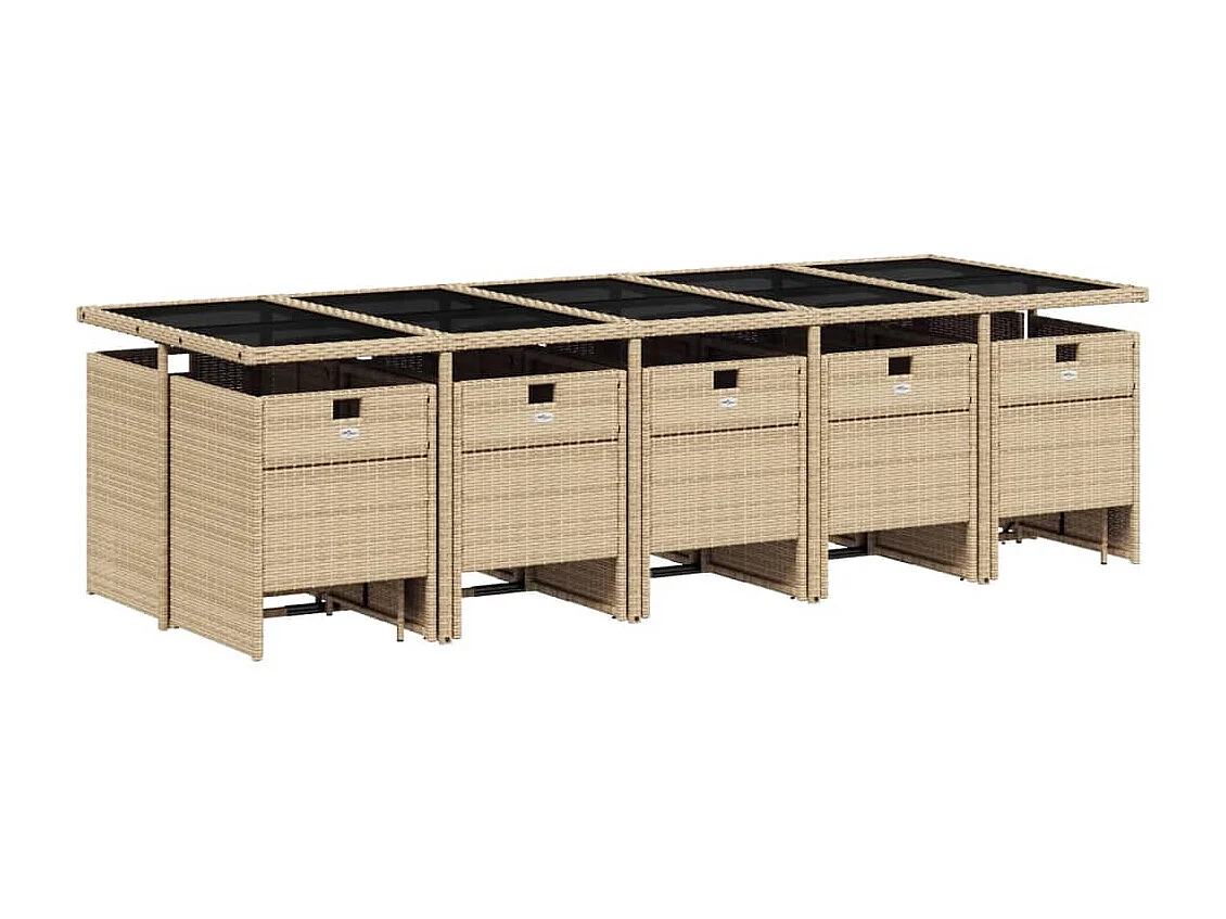 Ensemble à manger de jardin et coussins 15 pièces beige