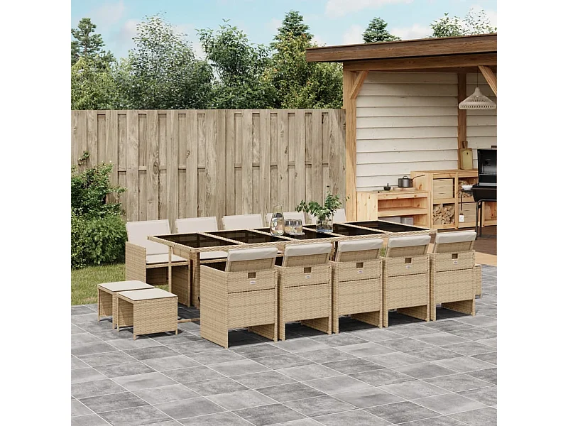 15-delige Tuinset met kussens poly rattan beige
