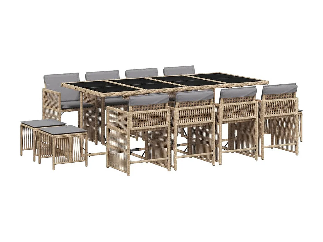 Ensemble à manger de jardin coussins 13 pièces mélange beige rotin