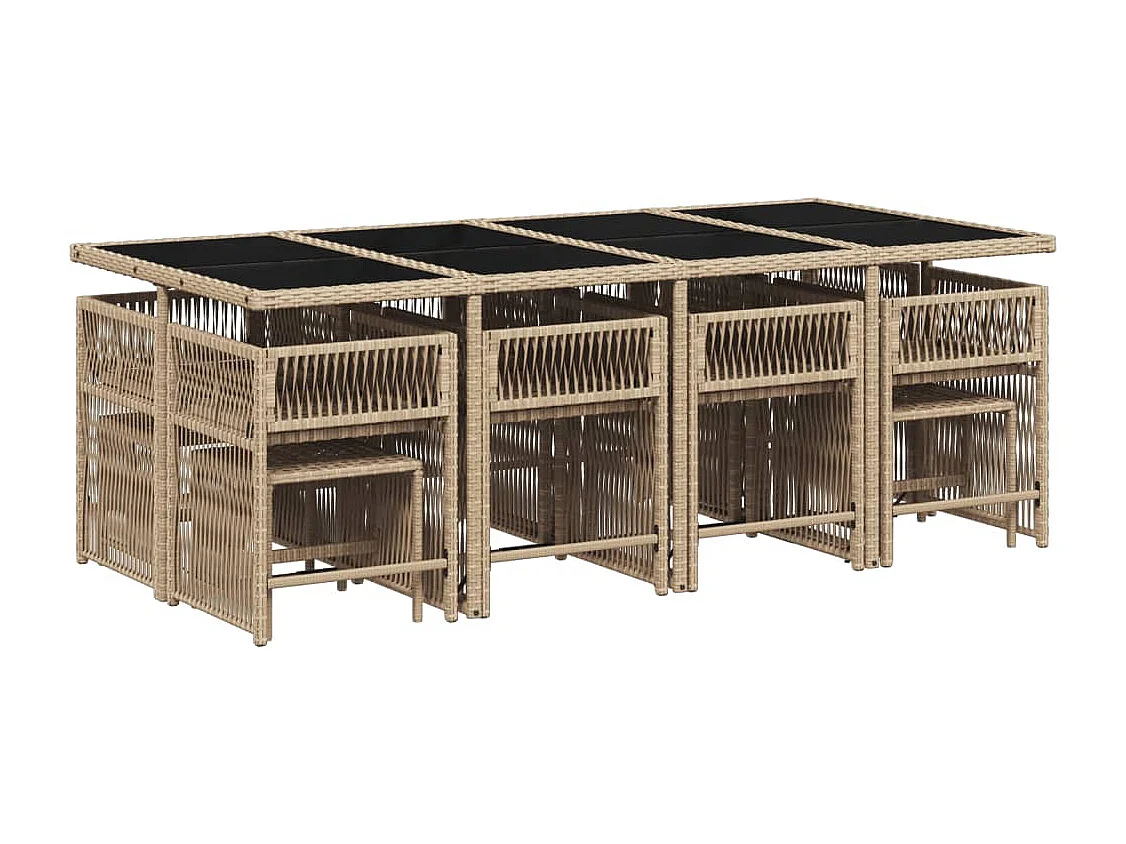 Set comedor de jardín con cojines 13 piezas ratán sintético beige