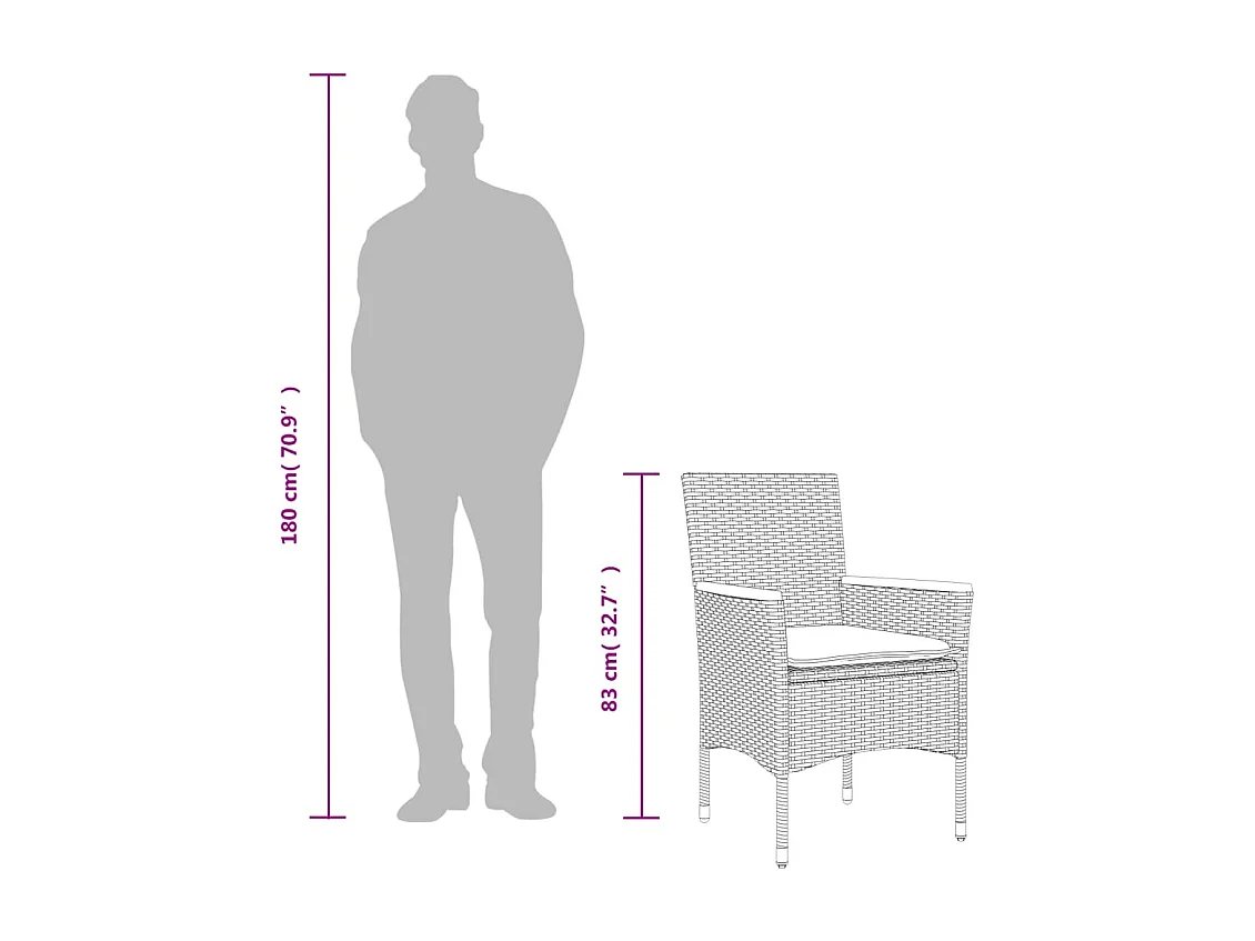 9 peças conjunto jantar jardim com almofadões vime PE/vidro preto