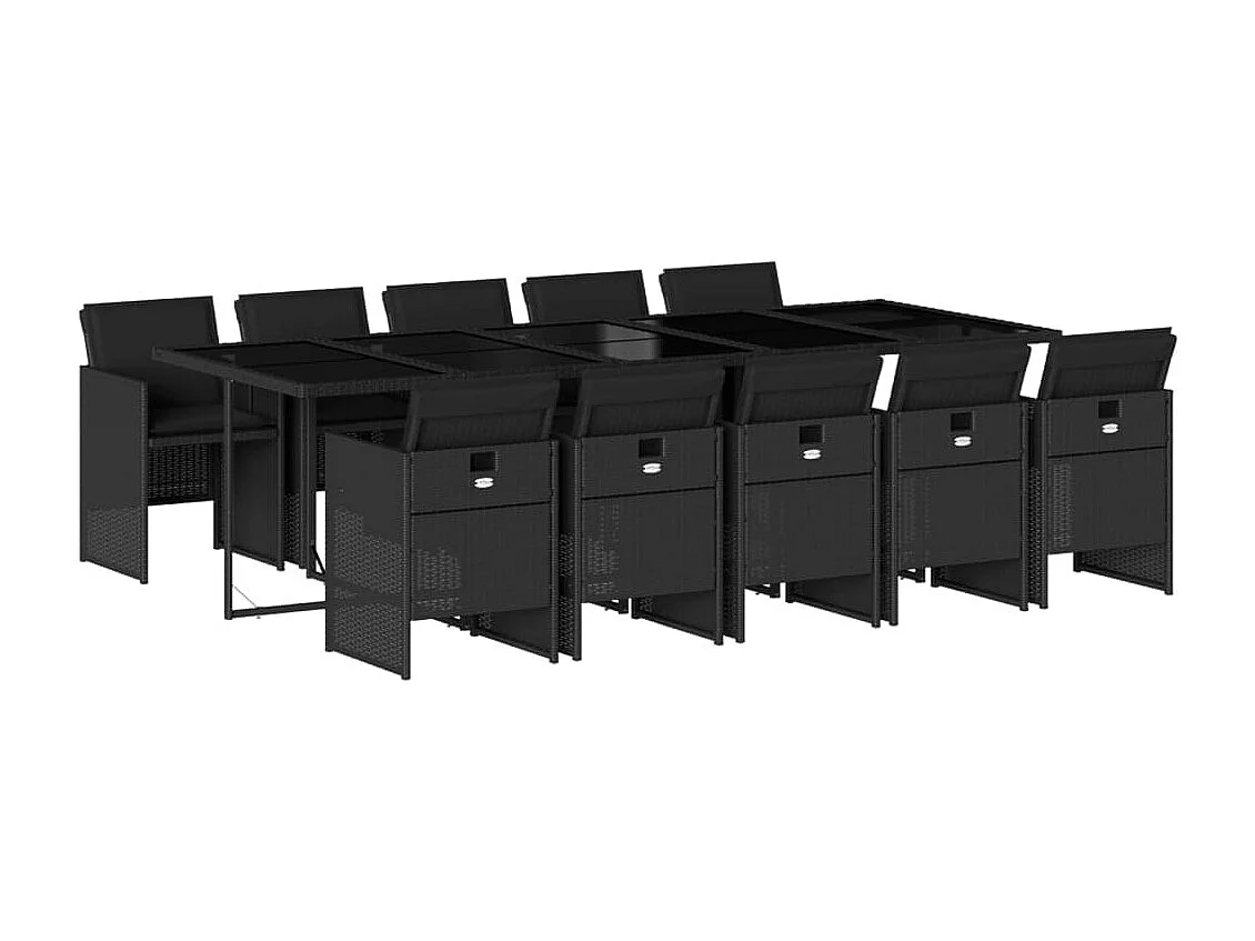 11 peças conjunto de jantar para jardim com almofadões vime PE preto