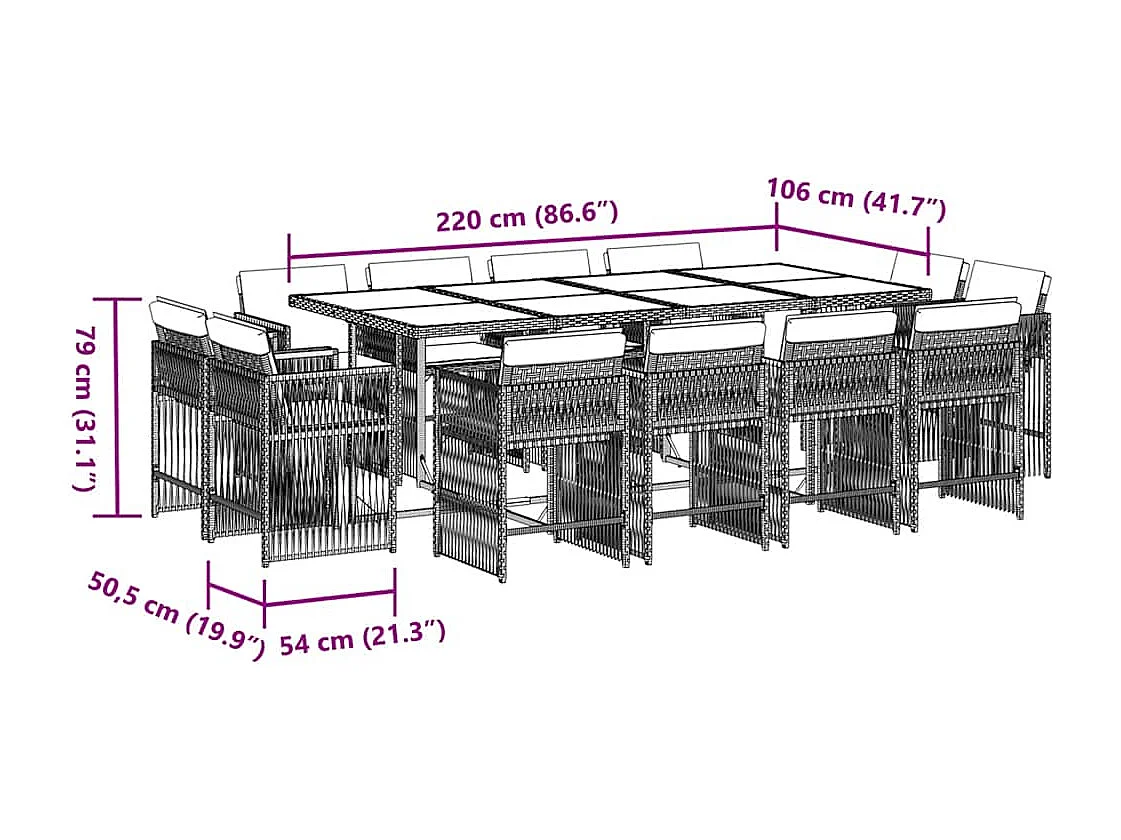 13-delige Tuinset met kussens poly rattan zwart