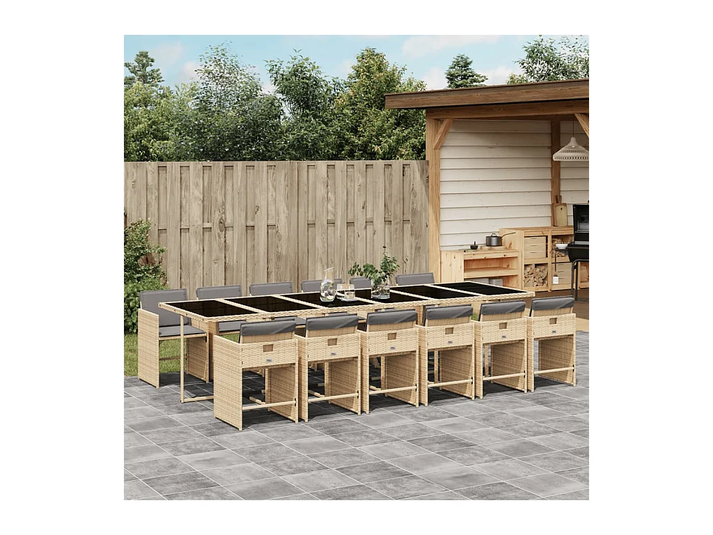 Ensemble à manger de jardin coussins 13 pièces mélange beige rotin