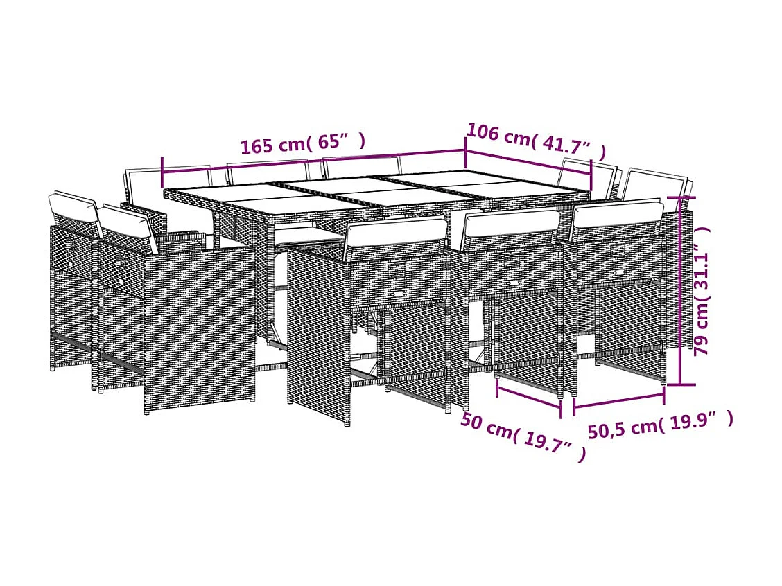 Ensemble à manger de jardin et coussins 11 pièces mélange beige