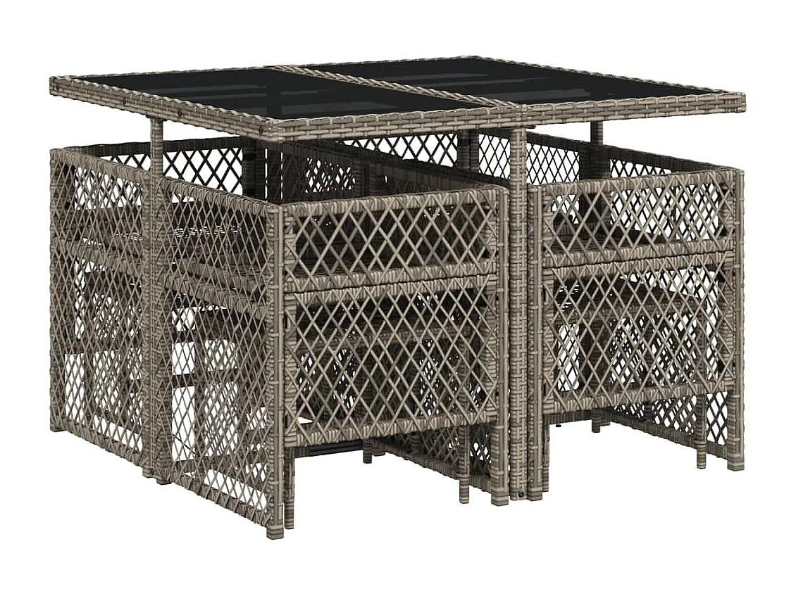 9-delige Tuinset met kussens poly rattan grijs