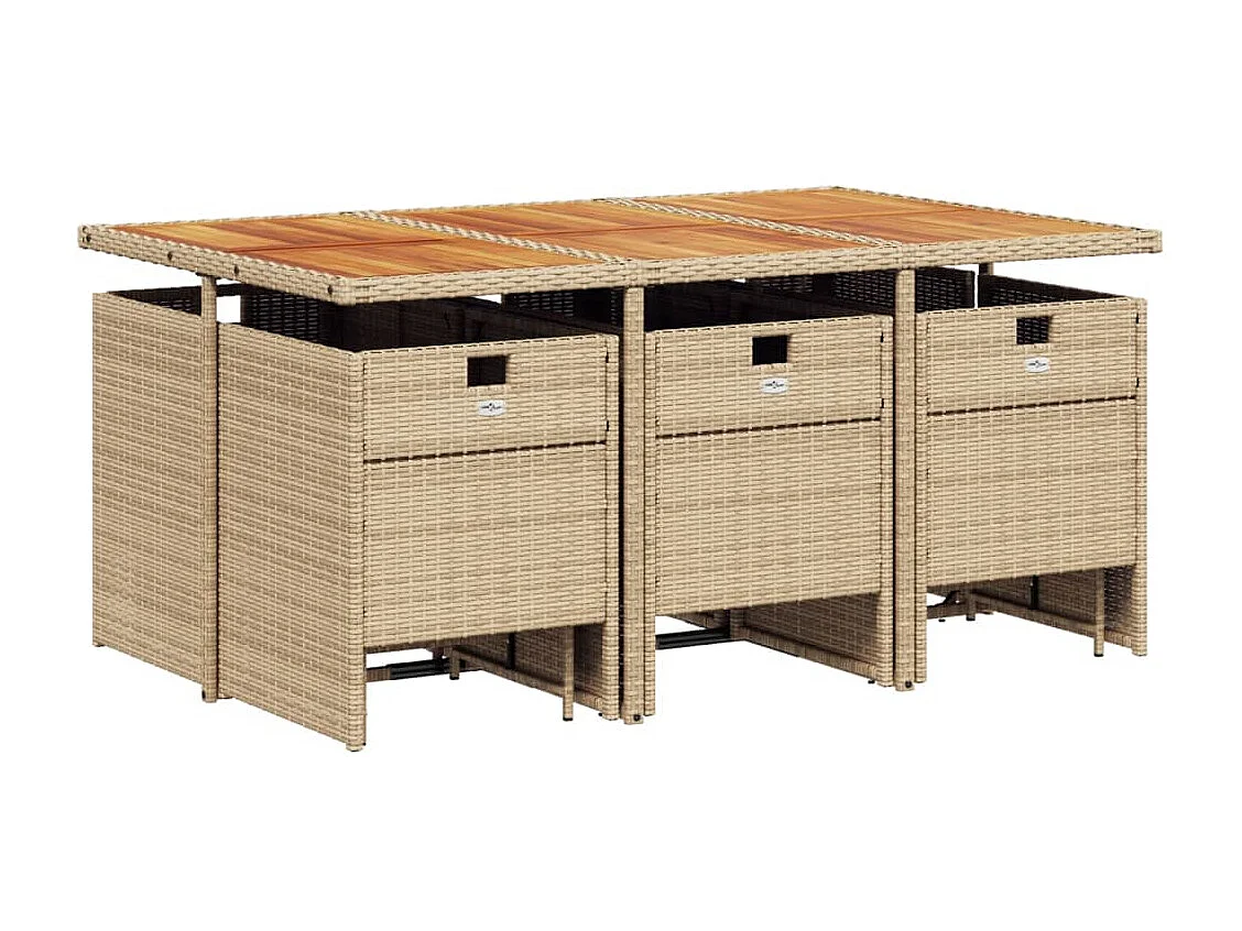 11-delige Tuinset met kussens poly rattan beige