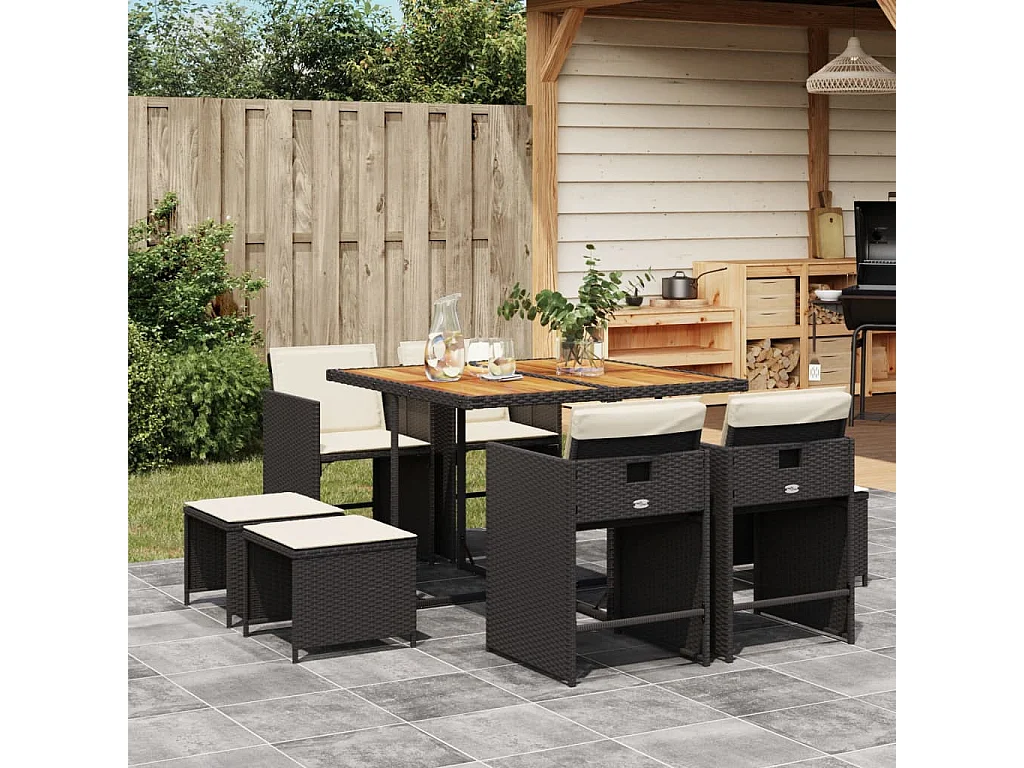 9-delige Tuinset poly rattan zwart