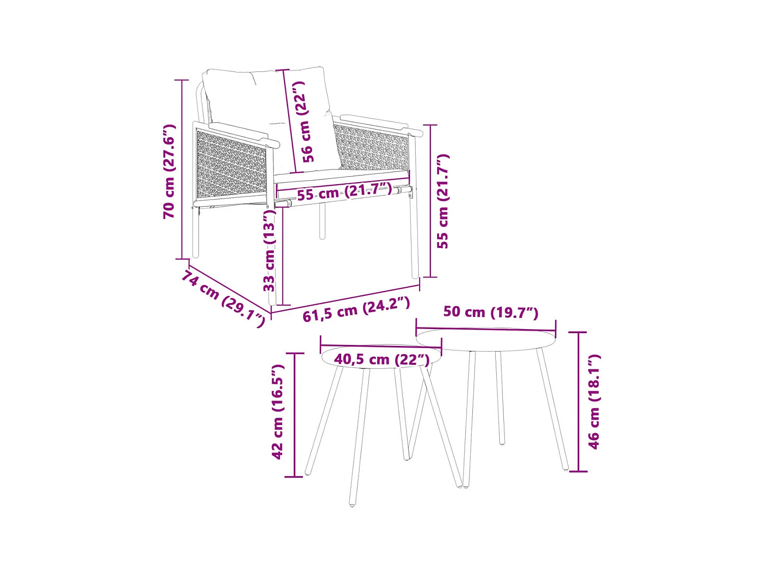 Juego de muebles de jardín con cojines 4 piezas acero negro