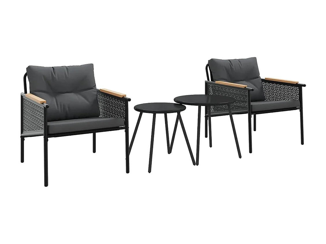 4 peças conjunto mobiliário de varanda com almofadões aço preto