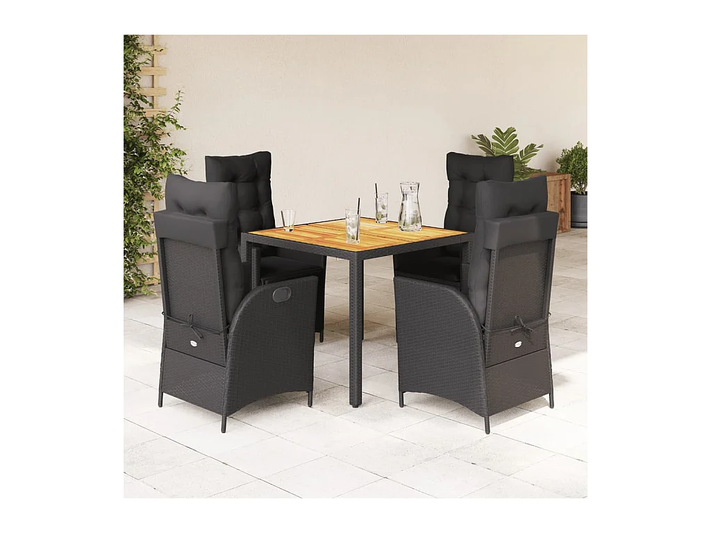 5-delige Tuinset met kussens poly rattan zwart
