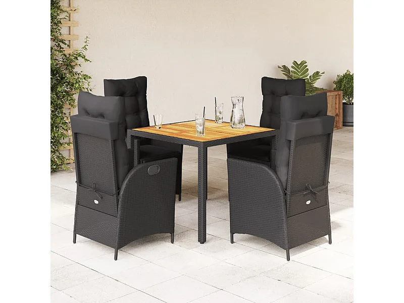 5 peças conjunto de jantar para jardim com almofadões vime PE preto