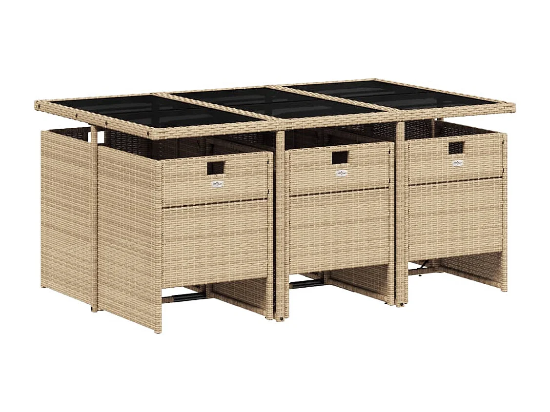 7-delige Tuinset met kussens poly rattan gemengd beige