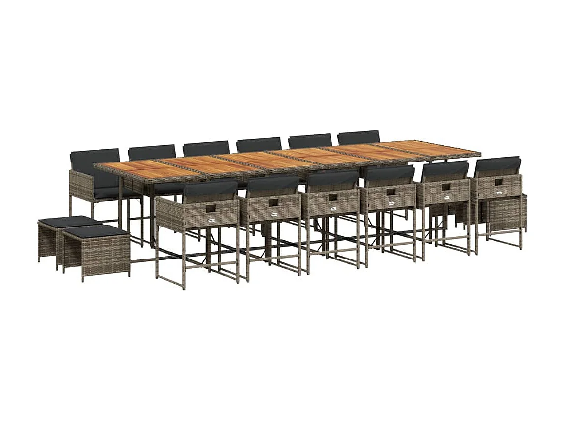 17-delige Tuinset met kussens poly rattan grijs