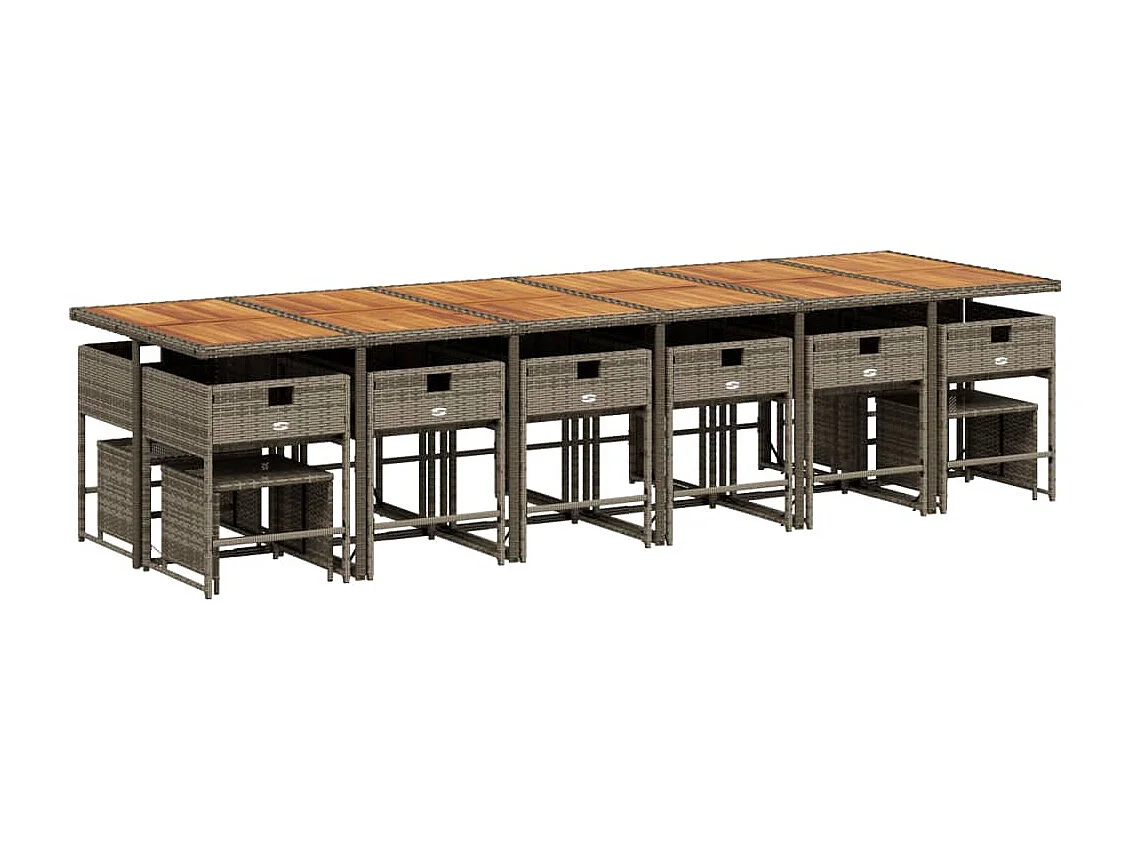 17-delige Tuinset met kussens poly rattan grijs