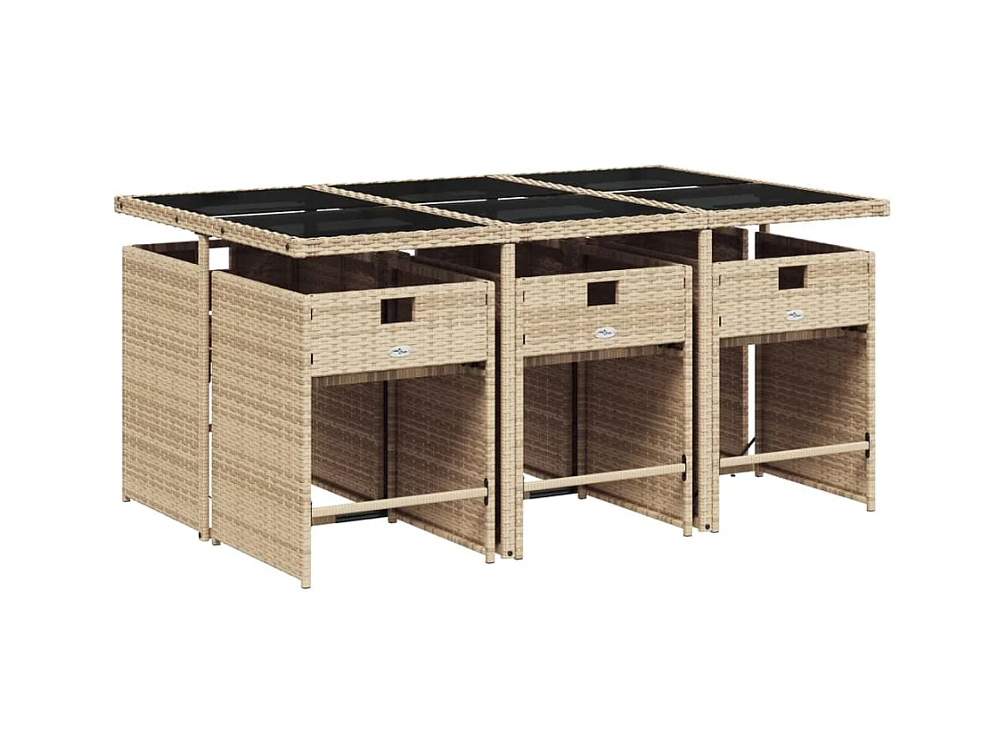 Ensemble à manger de jardin et coussins 7 pièces beige poly rotin