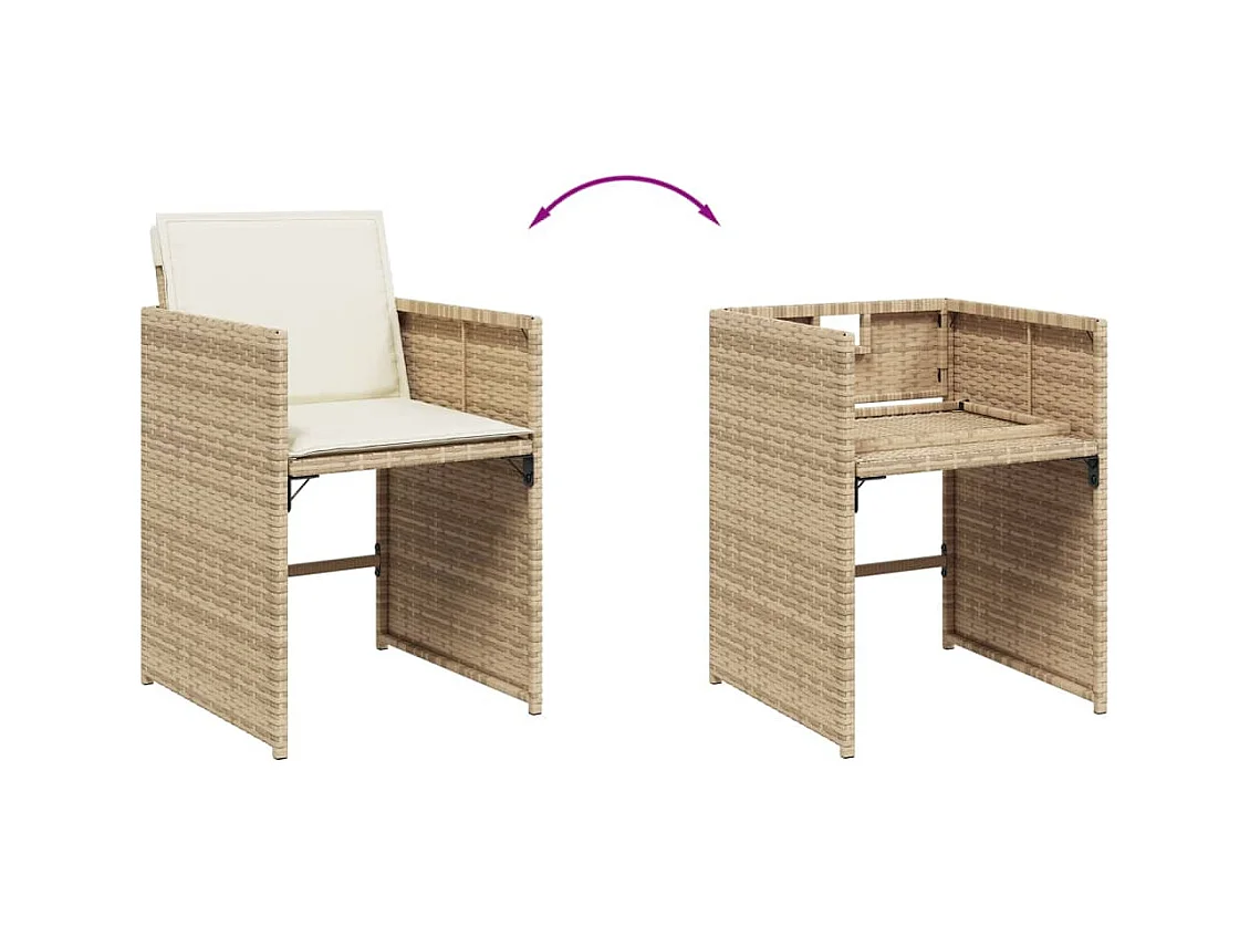 Ensemble à manger de jardin et coussins 7 pièces beige poly rotin