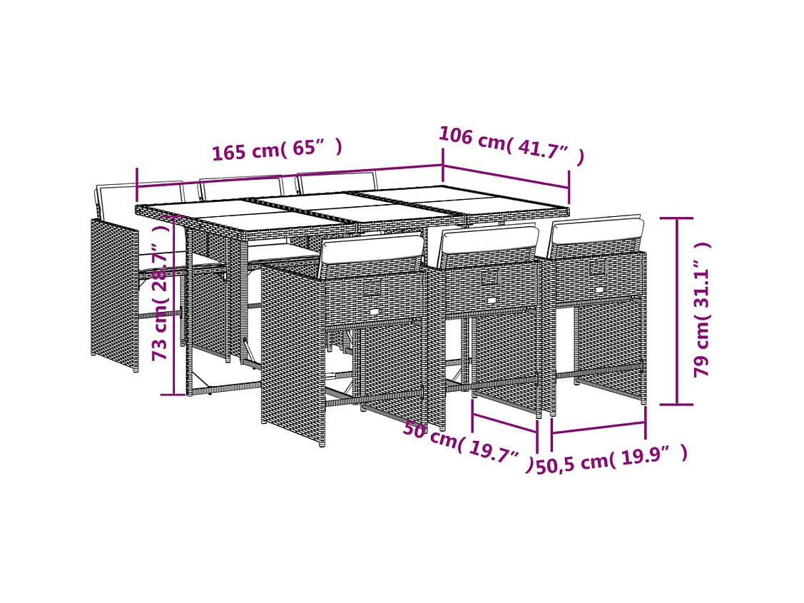 Ensemble à manger de jardin et coussins 7 pièces beige poly rotin