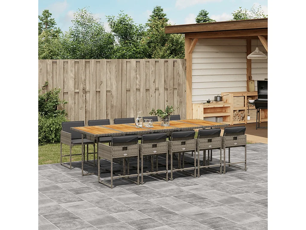 11-delige Tuinset met kussens poly rattan grijs