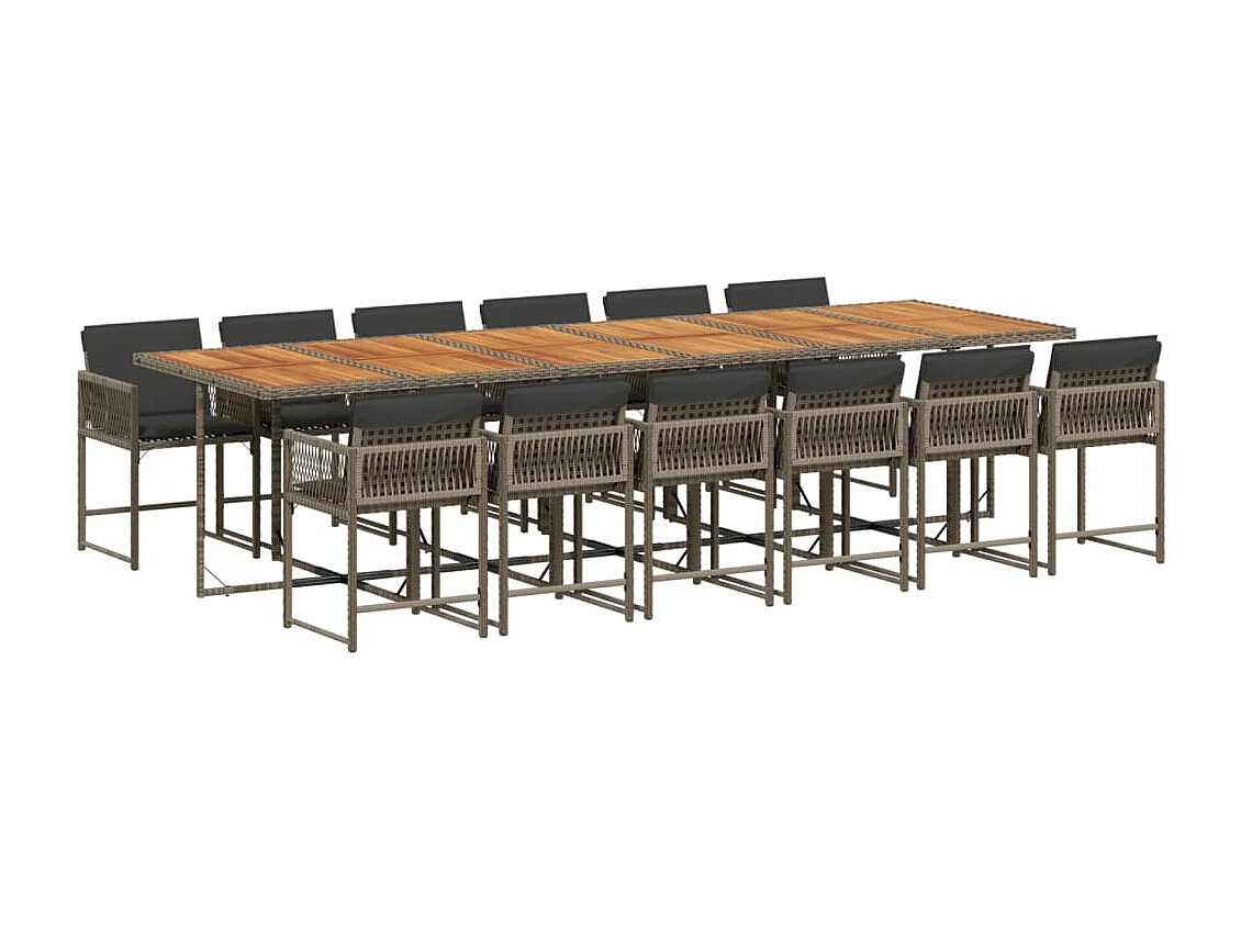 13-delige Tuinset met kussens poly rattan grijs