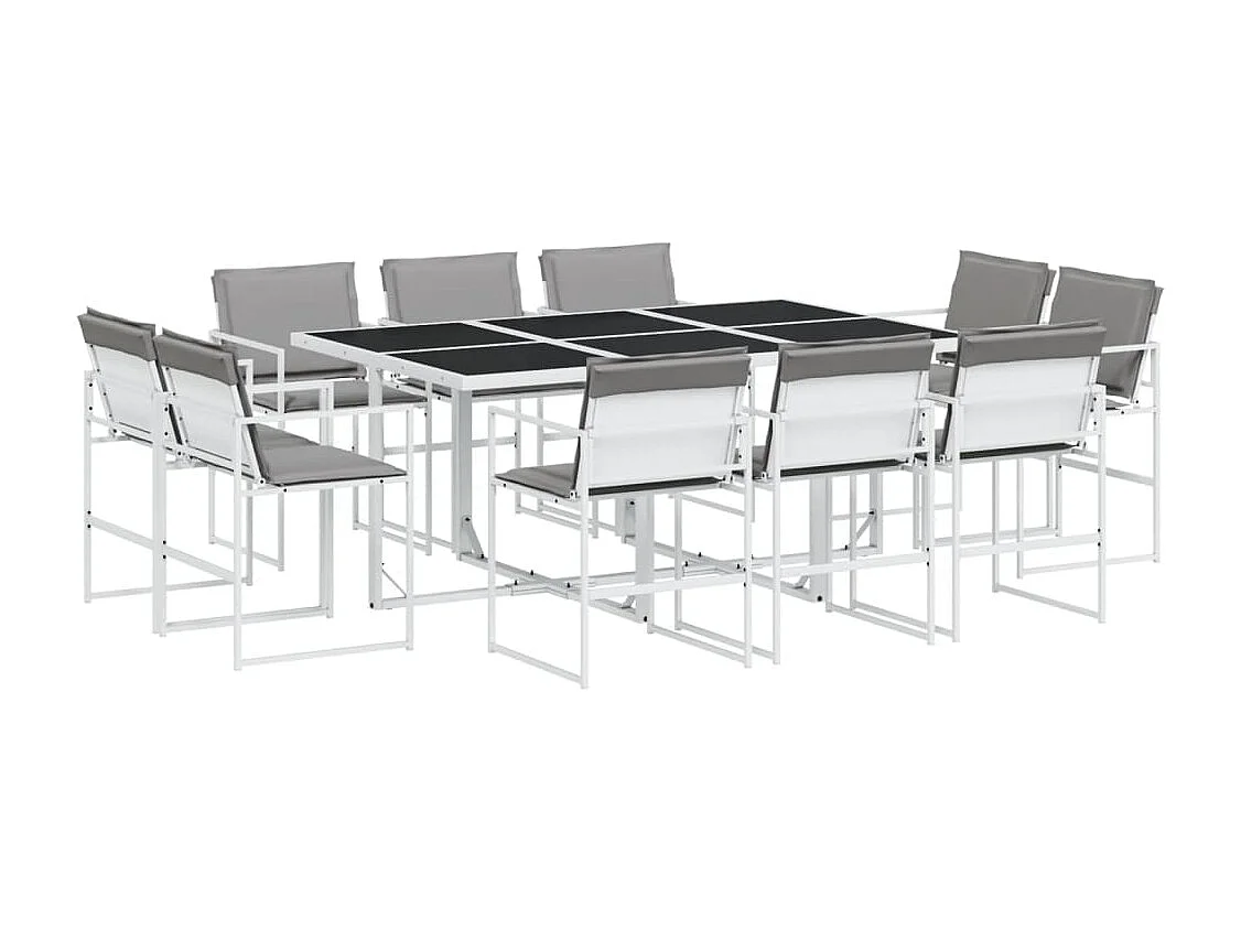 Ensemble à manger de jardin avec coussins 11 pièces blanc textilène