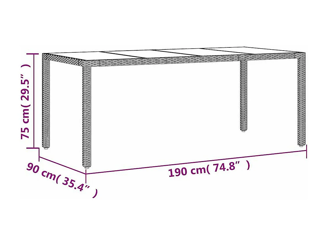 Ensemble à manger de jardin avec coussins 7 pièces rotin et verre