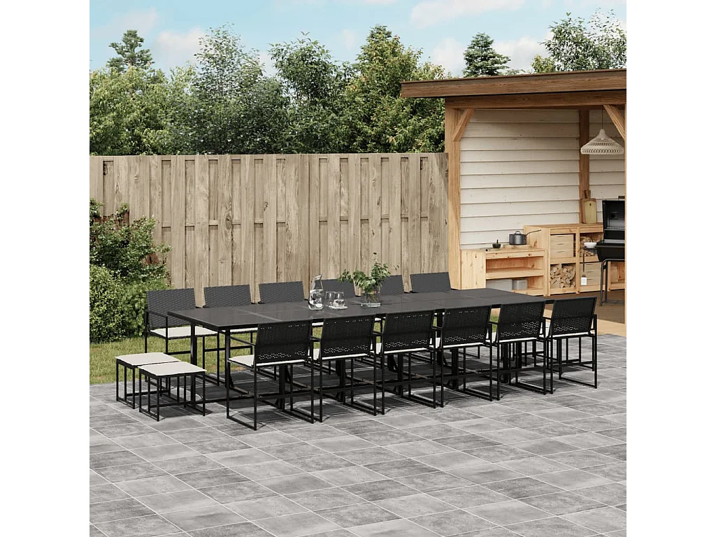 Set de muebles jardín 17 piezas con cojines ratán sintético negro