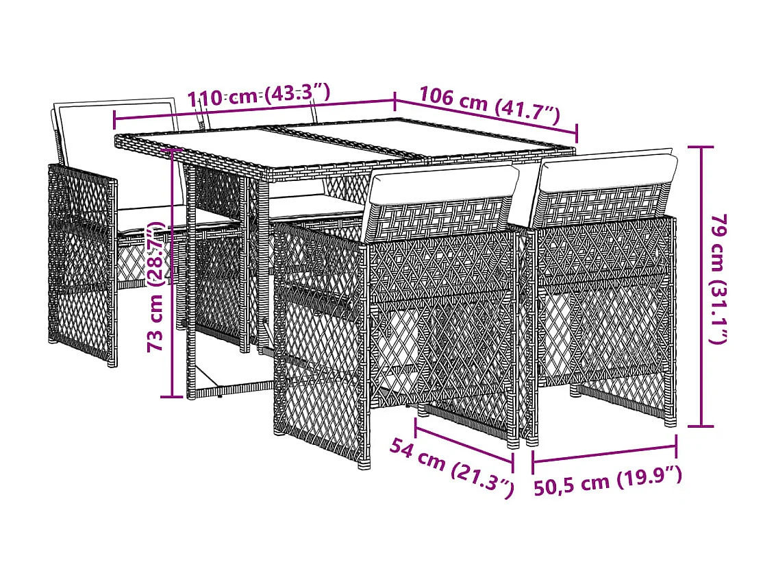Ensemble à manger de jardin avec coussins 5 pièces Beige poly rotin