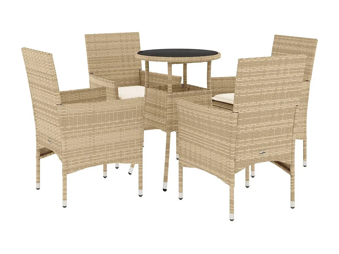 5-delige Tuinset met kussens poly rattan en glas beige