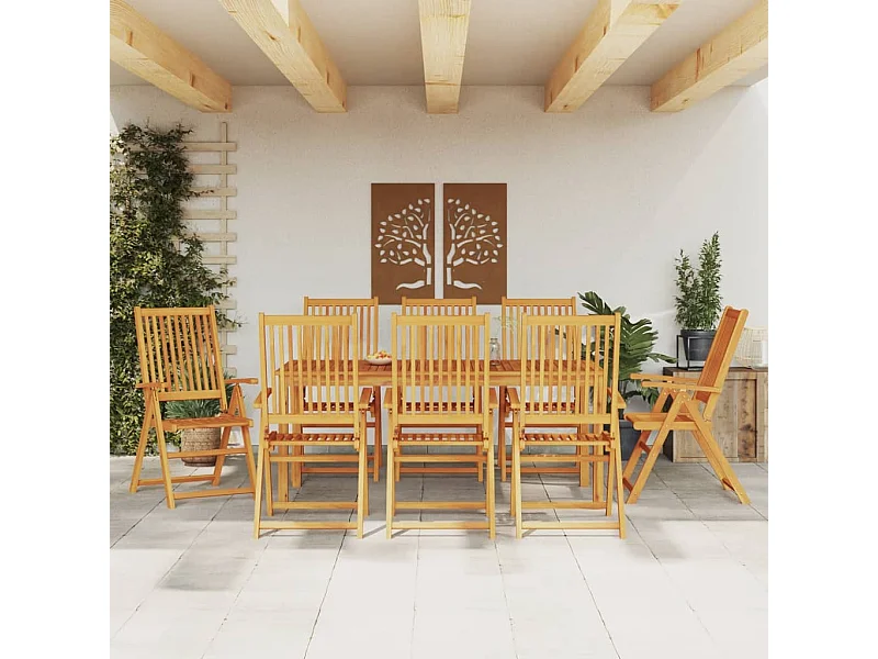 9 peças conjunto de jantar para jardim madeira de acácia maciça