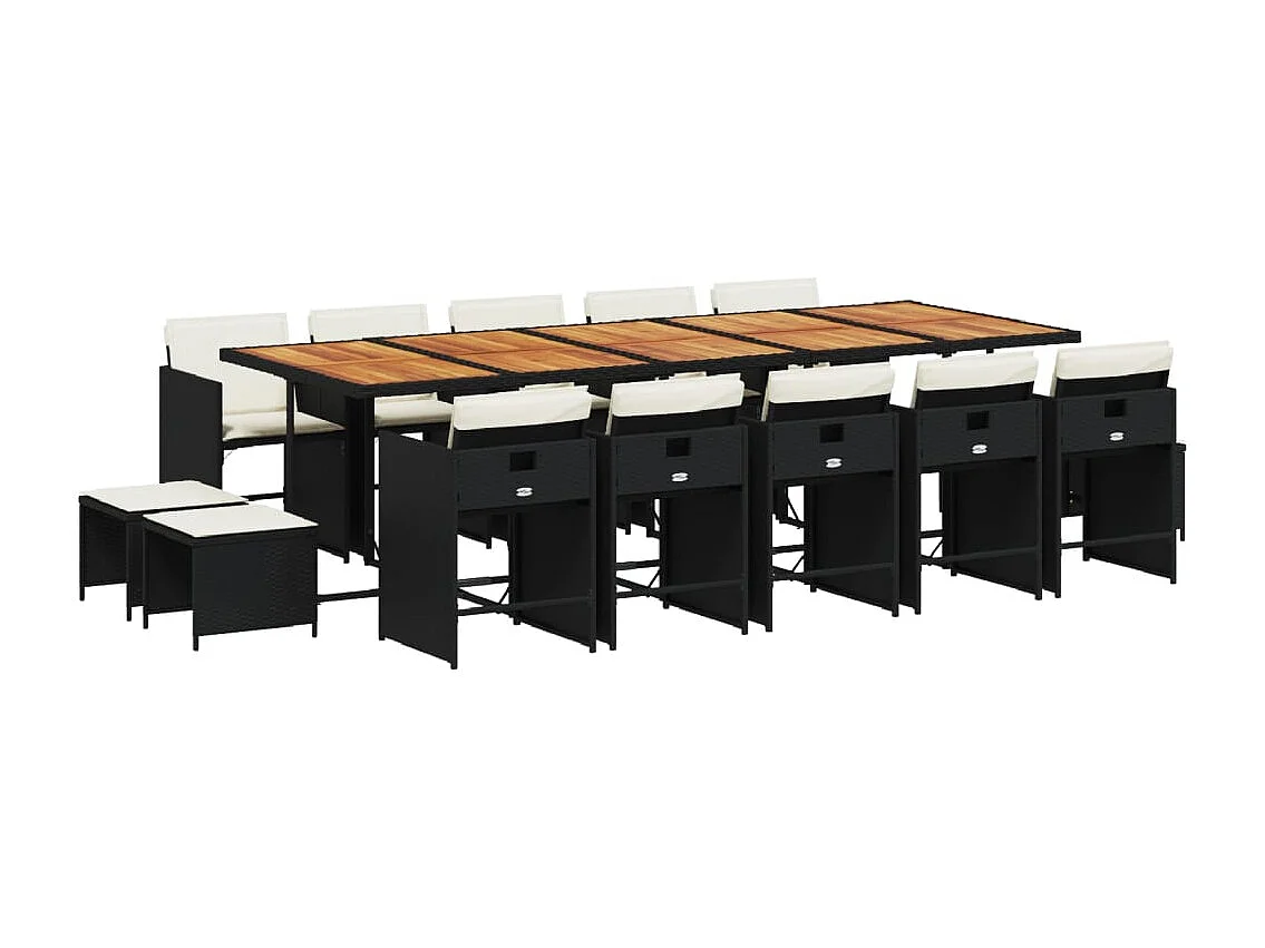 15-delige Tuinset met kussens poly rattan zwart