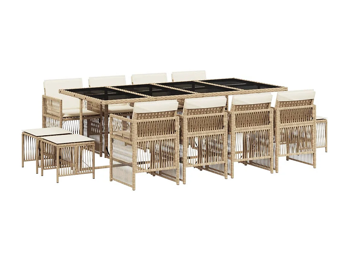 Ensemble à manger de jardin et coussins 13 pièces beige