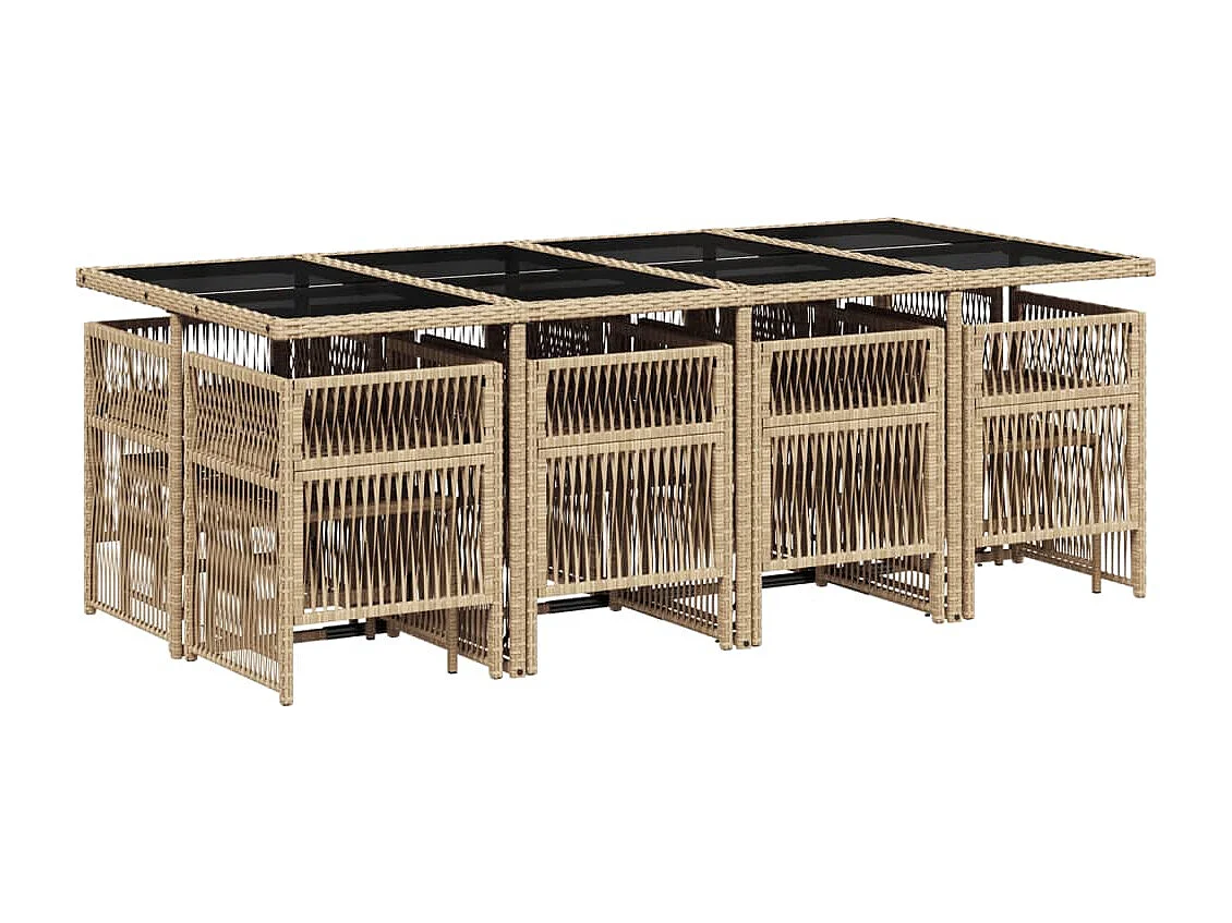 Set comedor de jardín con cojines 13 piezas ratán sintético beige