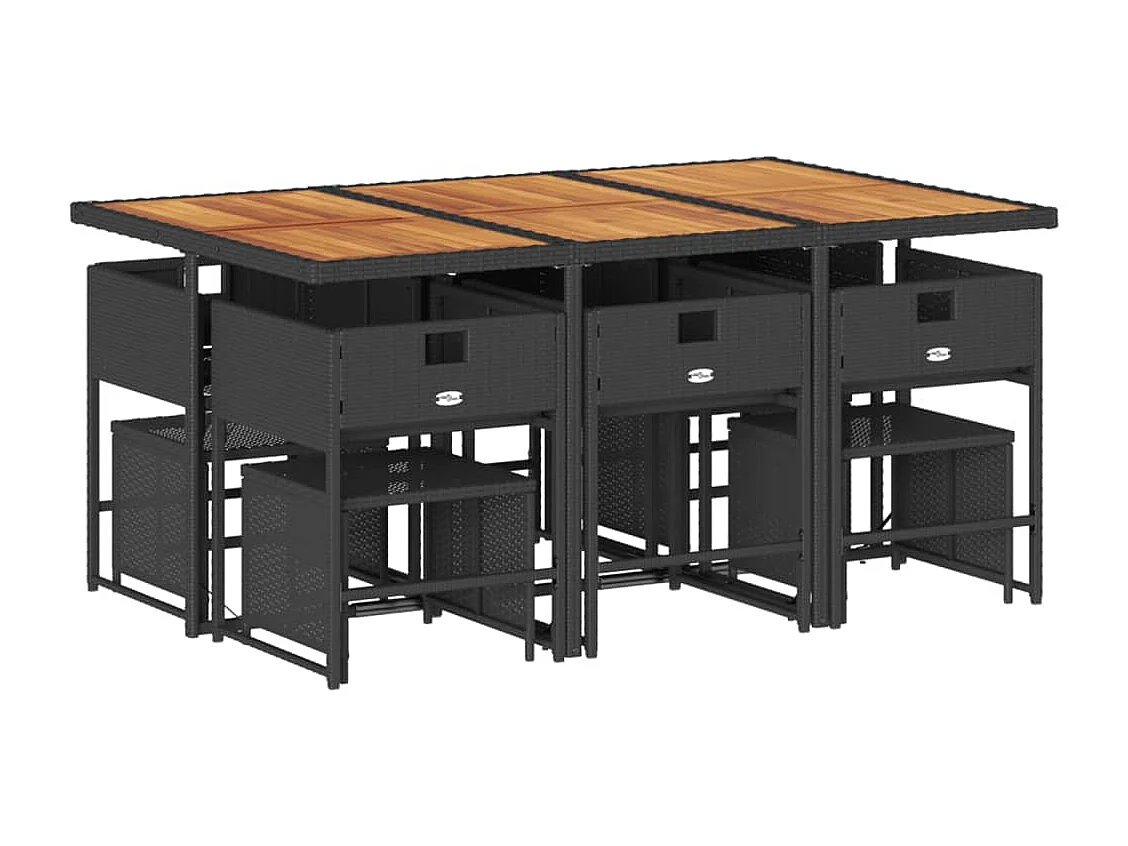 Set de comedor jardín 11 piezas con cojines ratán sintético negro