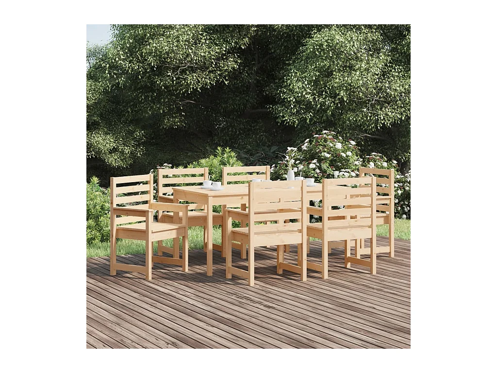 Ensemble à dîner de jardin 7 pièces bois massif de pin