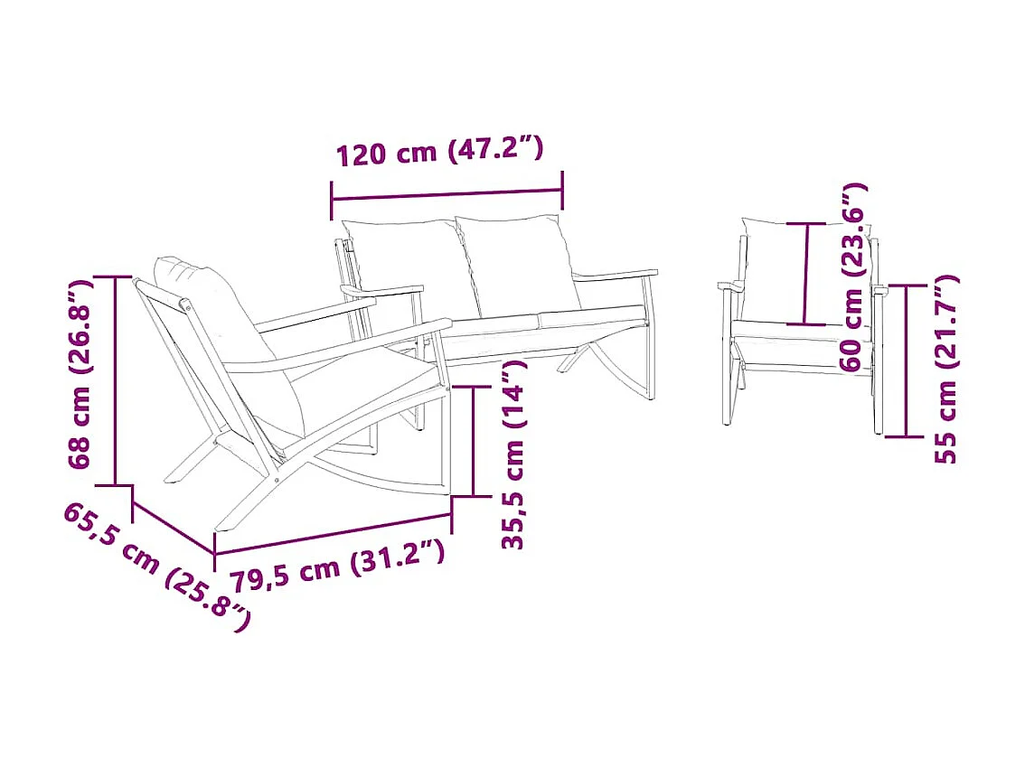Ensemble de meubles de balcon avec coussins 3 pièces noir acier