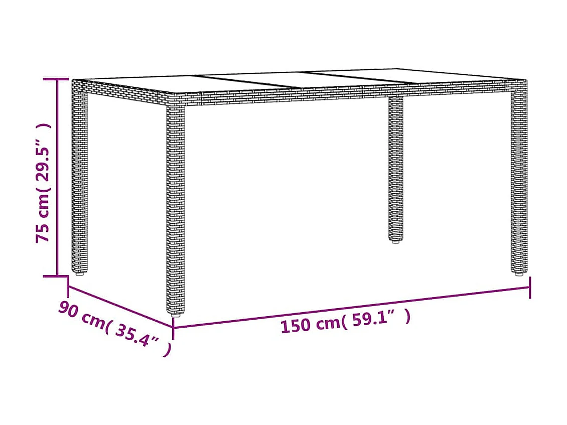 5 peças conjunto jantar jardim comalmofadões vime PE/vidro castanho