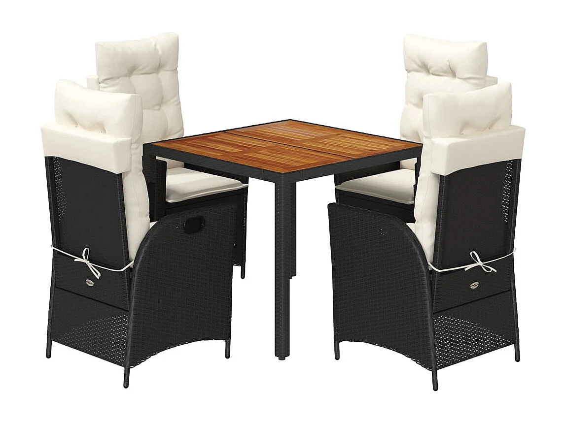 Ensemble à manger de jardin coussins 5 pièces Noir Résine tressée