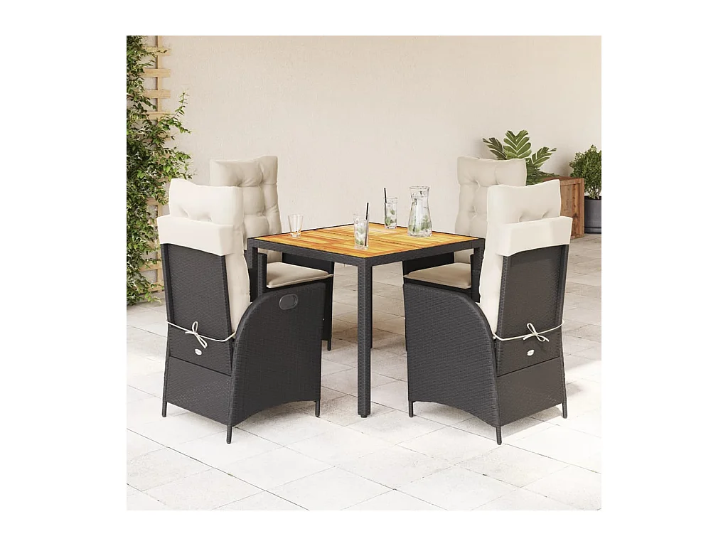 5-delige Tuinset met kussens poly rattan zwart