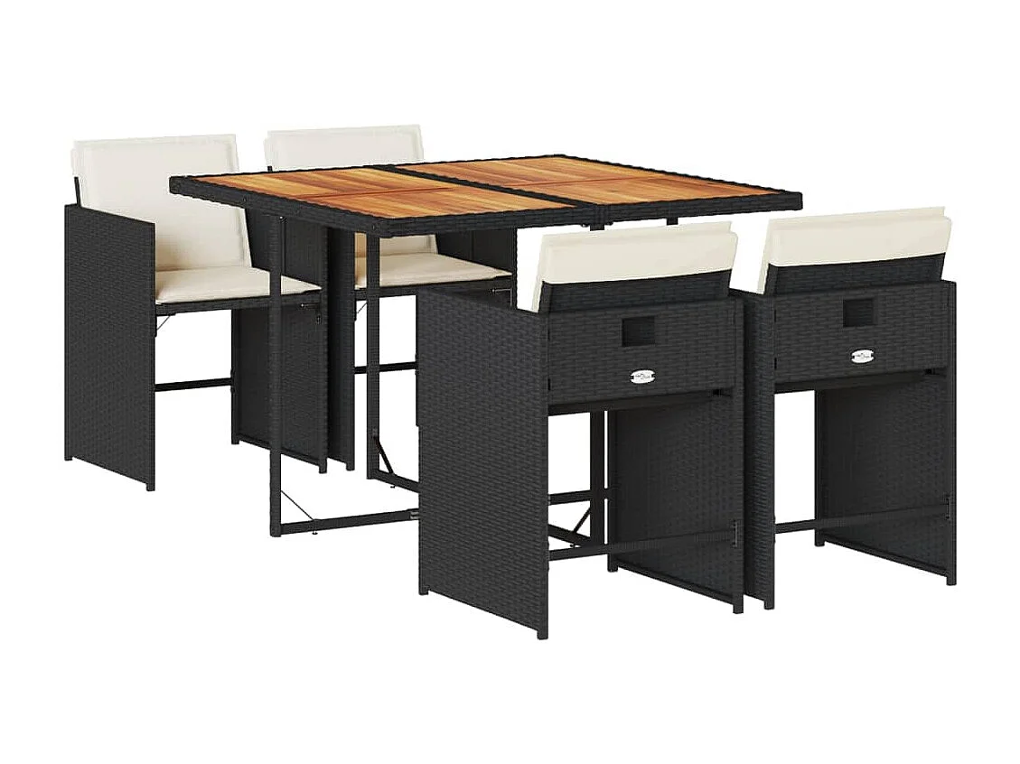 5-delige Tuinset met kussens poly rattan zwart