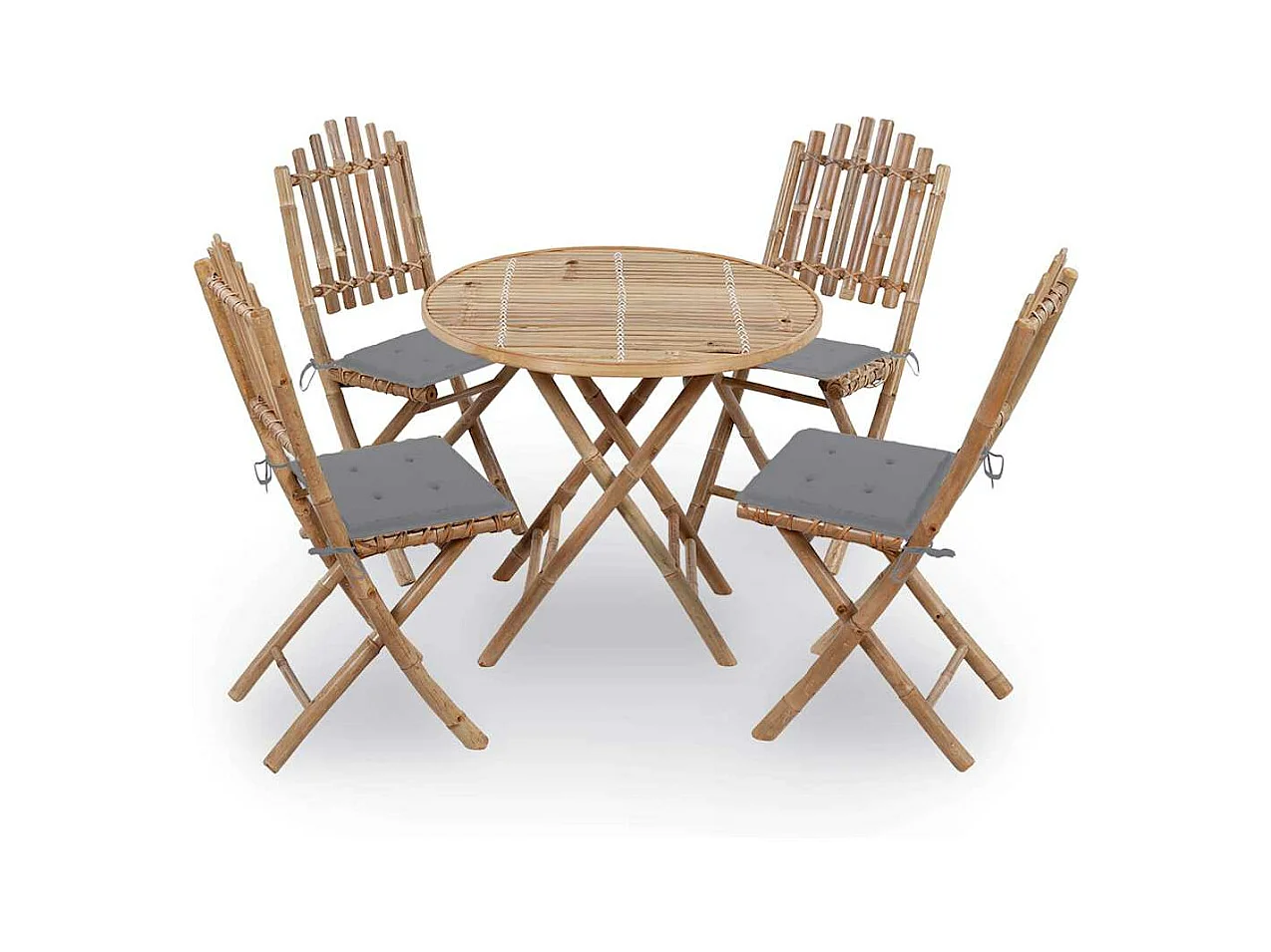 Mobilier à dîner d'extérieur pliable 5 pièces avec coussins Bambou