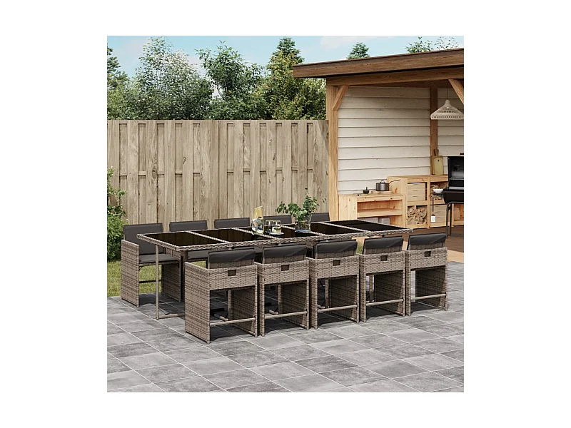 11-delige Tuinset met kussens poly rattan grijs