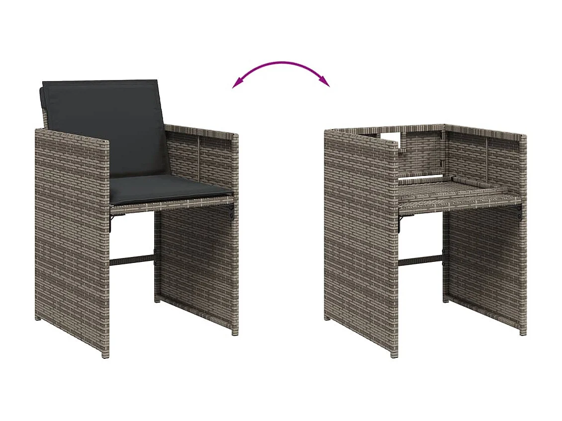 Set de comedor de jardín 11 piezas y cojines ratán sintético gris