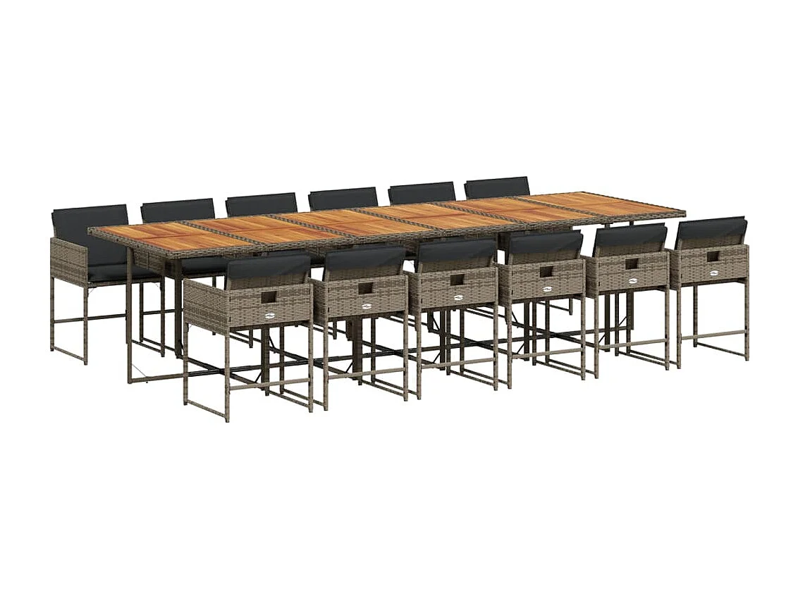 13-delige Tuinset met kussens poly rattan grijs