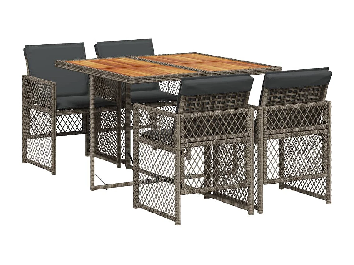 Set comedor de jardín 5 piezas con cojines ratán sintético gris
