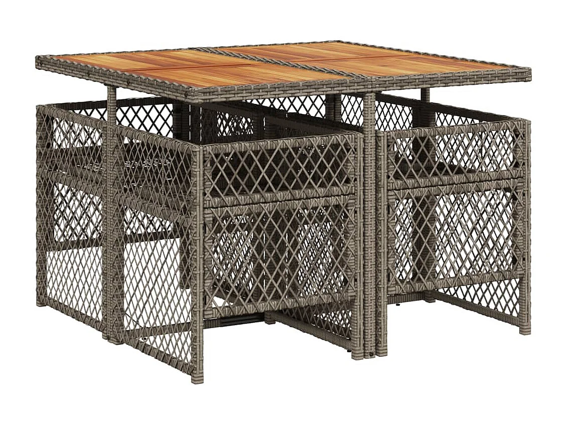 Set comedor de jardín 5 piezas con cojines ratán sintético gris