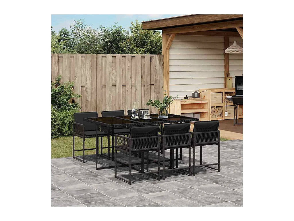 7-delige Tuinset met kussens poly rattan zwart