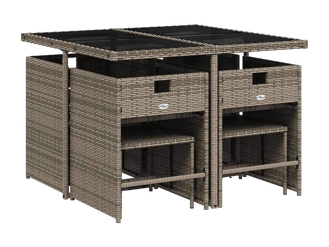 9-delige Tuinset met kussens poly rattan grijs